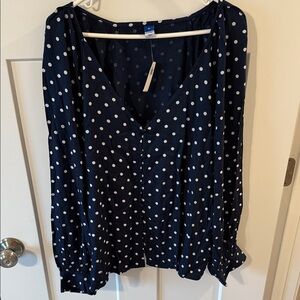 Old Navy Dark Blue Polka Dot Blouse